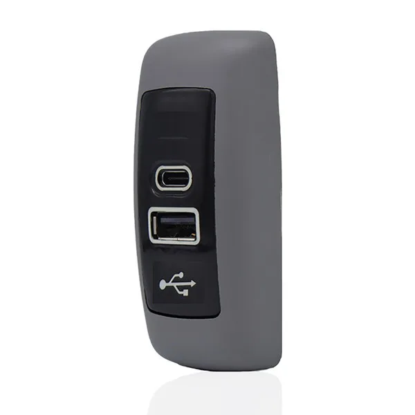 USB Şarj Düz Tip Gri + Siyah Gövde Mavi Led 12V/24V